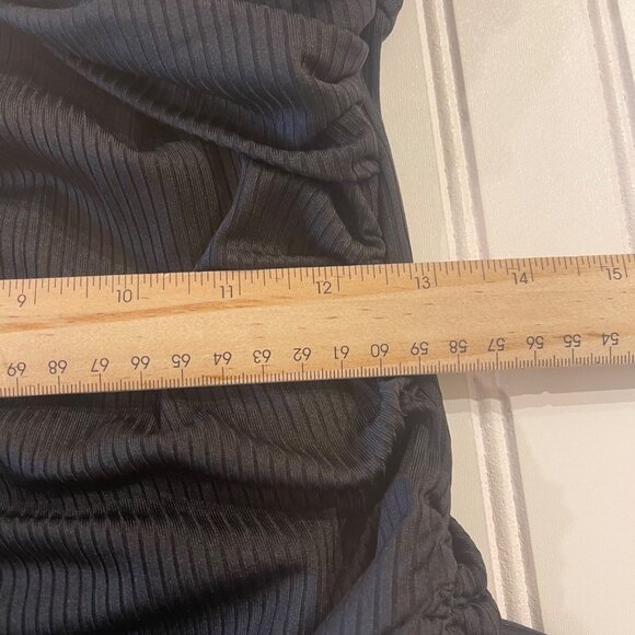 Women’s Black Ribbed One Piece Swimsuit L Criss Cross Tie Back High Cut Retro - Picture 7 of 10